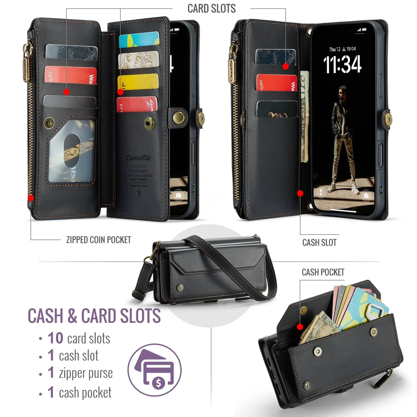 RFID Blocking Crossbody Wallet Case for iPhone 17 Pro Max & Air, PU Leather Card Holder with Strap