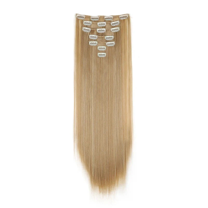 WIGSIN 24 Inch Synthetic Hair Extensions - 7PCS Long Straight Clip-In Hairpieces for Women in Black and Blonde Styles