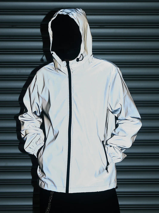 Night Reflective Hooded Jacket for Men - Spring Windproof Outdoor Running Casual Streetwear Coat S-5XL