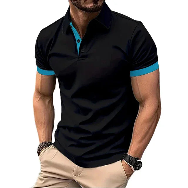 Men's Color Block Polo Shirt - Casual Slim Fit England Style Short Sleeve Streetwear Polo
