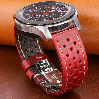 Genuine Leather Watch Band 20mm 22mm 24mm — Vintage Cowhide Strap with Deployment Clasp for Samsung Galaxy Watch 3/4