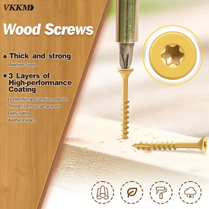 250-Piece T25 Yellow Wood Screws - #8 x 1.5-Inch Star Drive Self-Tapping Screws for DIY, Decks, Fences & Furniture