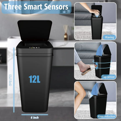 Touchless Automatic Bathroom Trash Can – Slim Motion Sensor Smart Garbage Bin with Lid for Bedroom, Office & Living Room