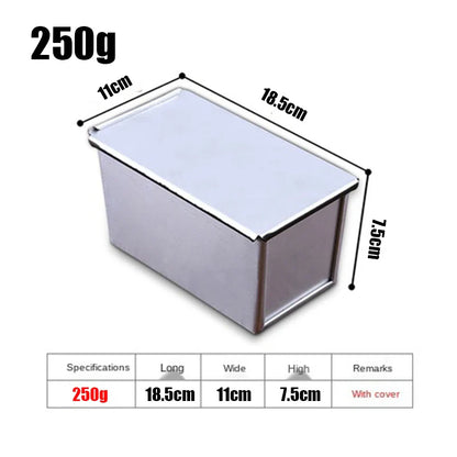 Aluminum Alloy Non-Stick Toast and Bread Loaf Pan – Black Cake Mold with Lid, Available in 250g to 1000g Sizes