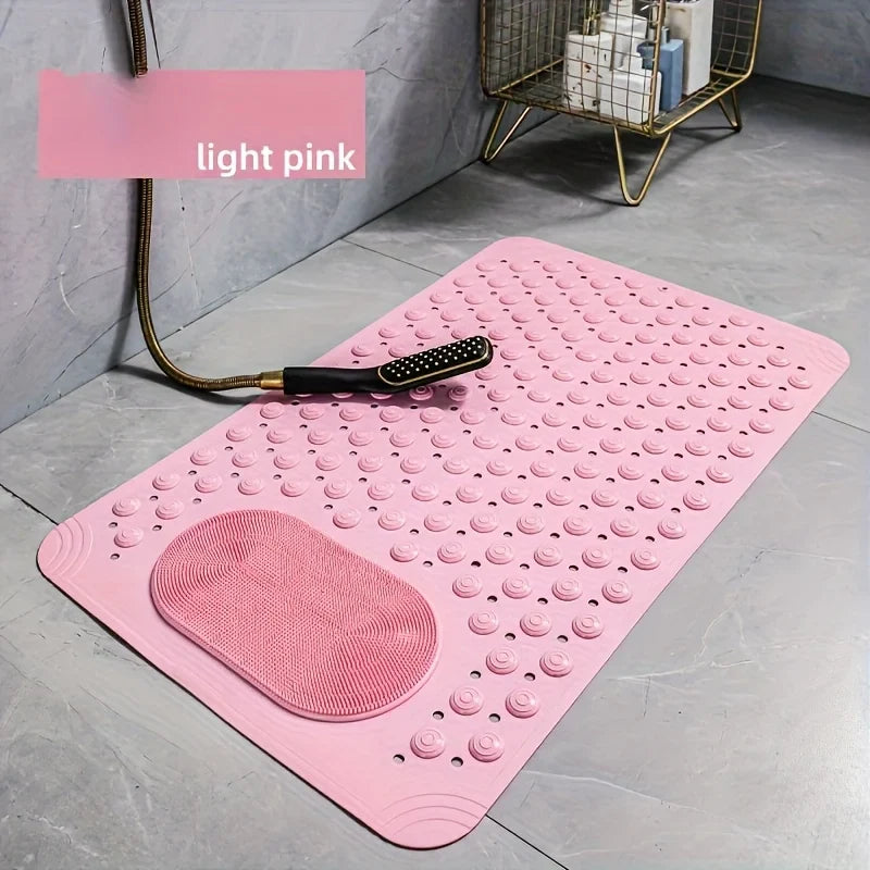 Light Blue Non-Slip PVC Bath Mat – Rectangular Shower Rug with Massage Nubs, 0.8cm Thick Dot Pattern for Bathroom Safety