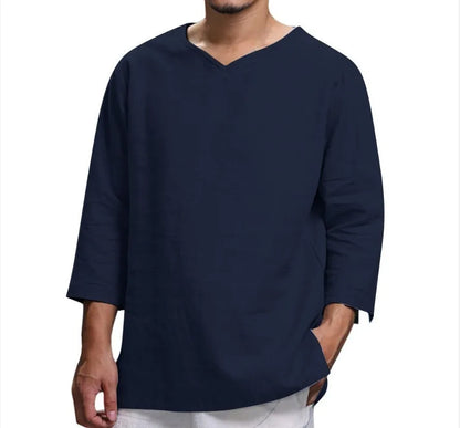 Men’s 3/4 Sleeve Casual Shirt - Loose Fit Solid Color Pullover Top