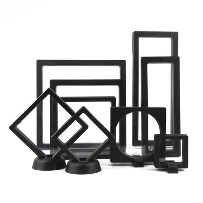 Black 3D Floating Display Case – Free-Standing Jewelry Storage for Rings, Earrings, Necklaces