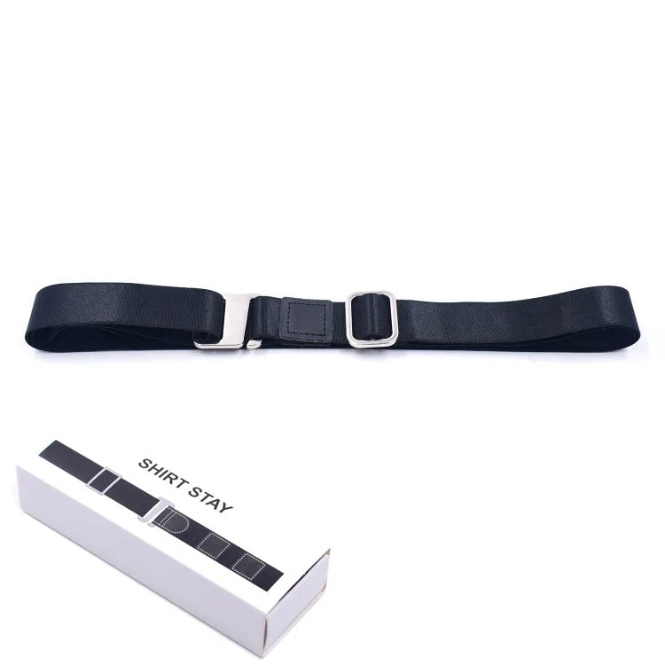 Black Shirt Stay Belt - Adjustable Elastic Non-Slip Shirt Holder Strap for Men & Women to Keep Shirts Tucked In
