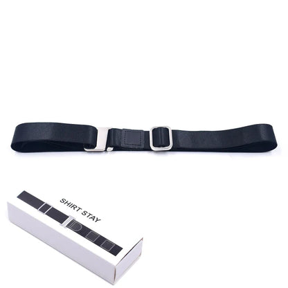 Black Shirt Stay Belt - Adjustable Elastic Non-Slip Shirt Holder Strap for Men & Women to Keep Shirts Tucked In