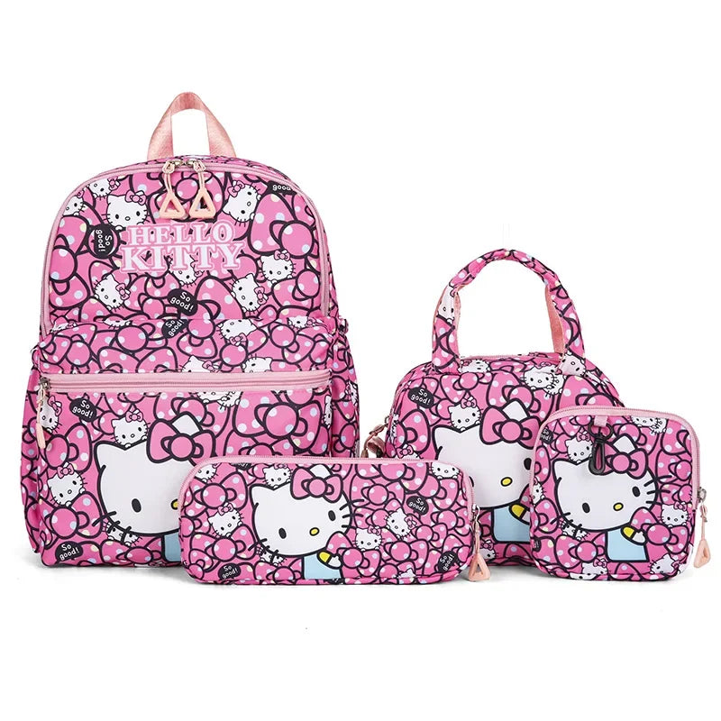 4pcs Kuromi & Hello Kitty Sanrio Backpack Set – Includes Pencil Case, Shoulder Bag, Wallet & Melody Daypack