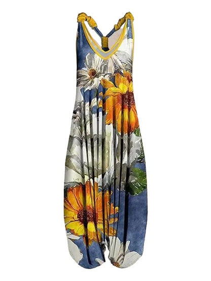 Bohemian Wide Leg Jumpsuit - Vintage Mandala Paisley Print Loose Fit Backless Women Harem Romper