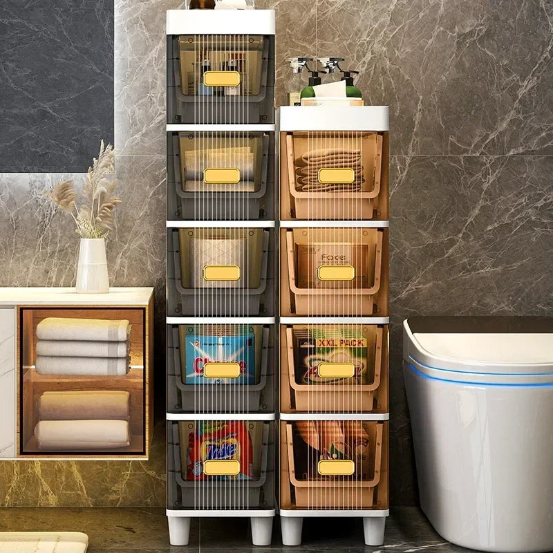 Transparent Bathroom Storage Cabinet – Luxury Visible Light Floor-Mounted Dustproof Narrow Organizer