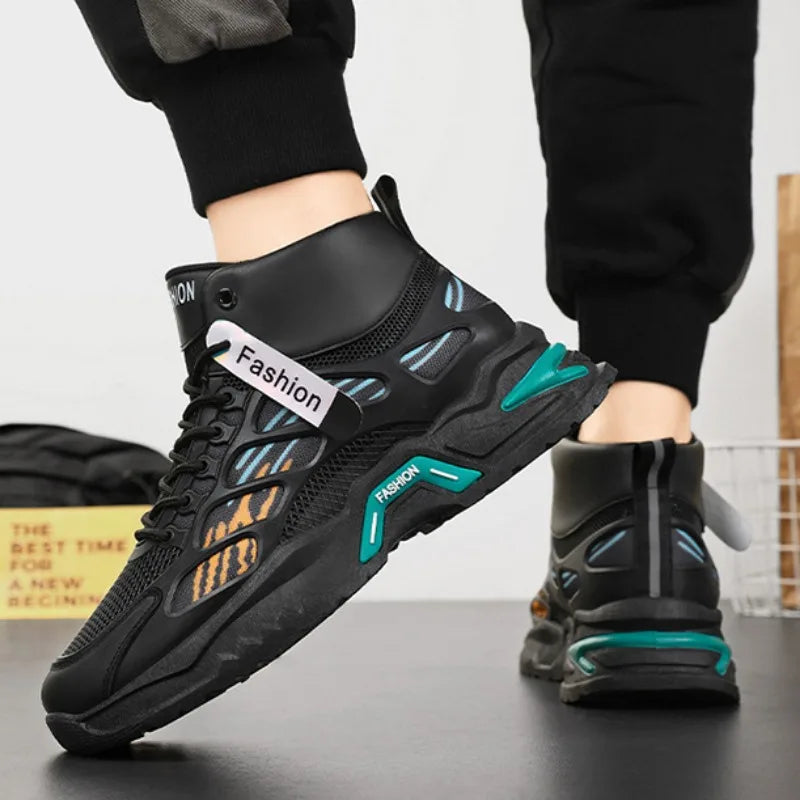 Men’s High-Top Sneakers 2024 – Breathable Summer Running Shoes with Air Cushion, Non-Slip Tennis & Fashion Ankle Boots