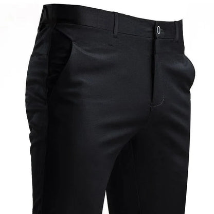 Men's Stretch Suit Pants – Smart Casual Solid Color Straight Trousers | Black Full-Length Work & Dress Pants