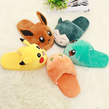 Anime Pokémon Plush Slippers – Pikachu, Gengar & Snorlax Cotton Indoor Shoes for Women, Autumn/Winter