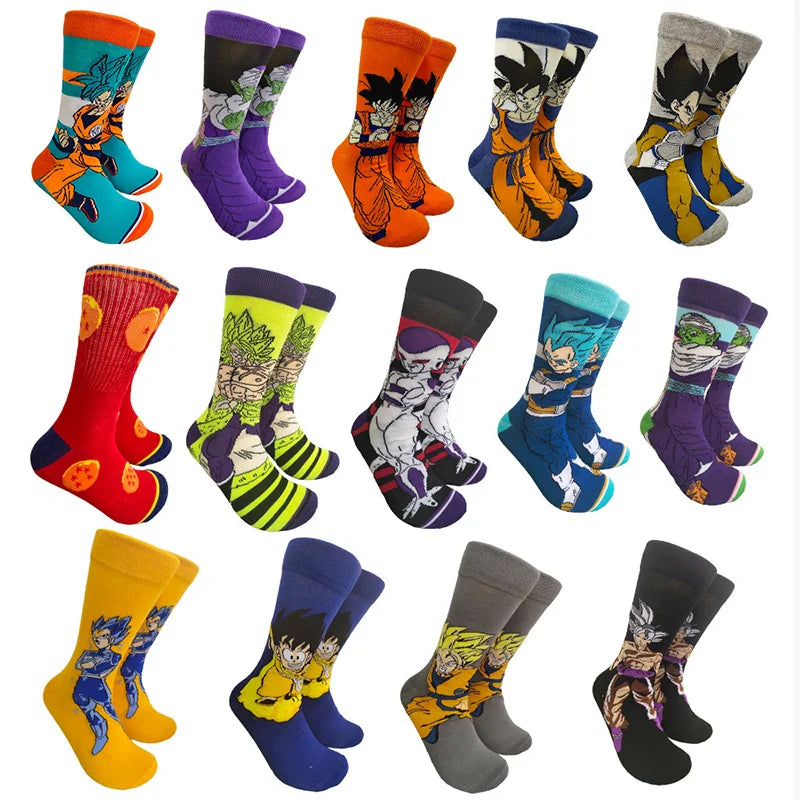 Men’s Dragon Ball Anime Mid Tube Socks - Bandai Cartoon Character Cotton Crew Socks