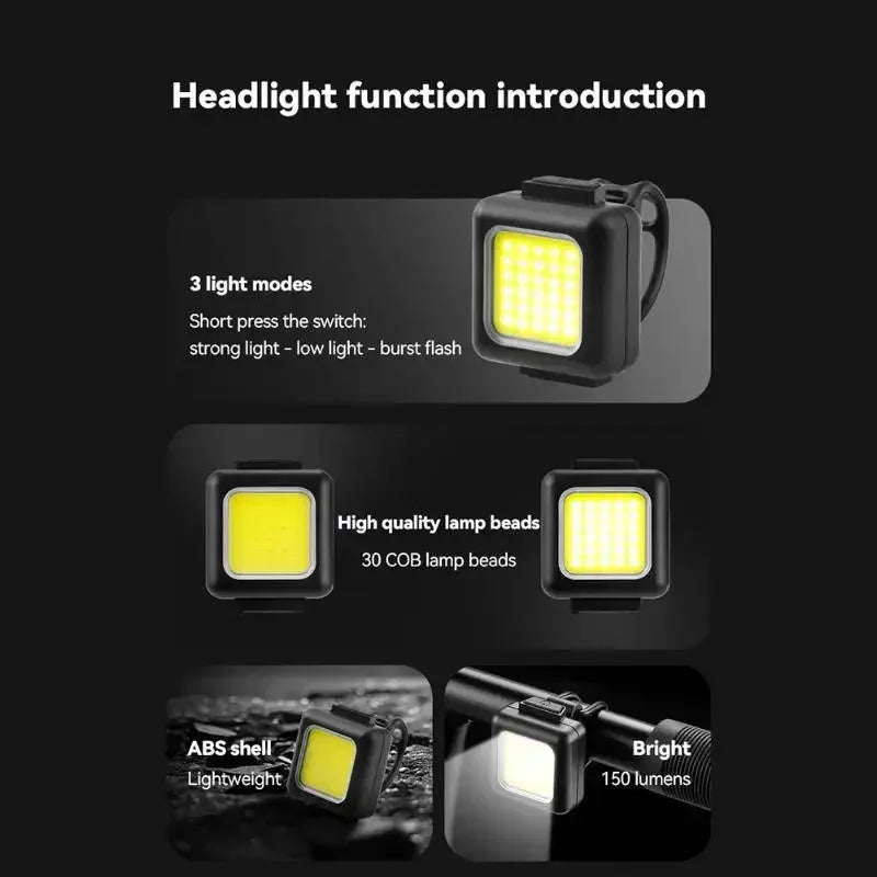 Mini Mountain Bike Front Light – Multifunctional Strong LED Bicycle Flashlight with Backpack Buckle for Outdoor Cycling Safety
