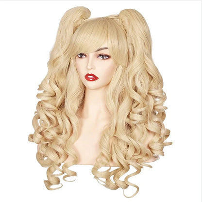 HAIRJOY Women's Long Curly Synthetic Cosplay Wig with 2 Ponytails – Halloween & Party Wig