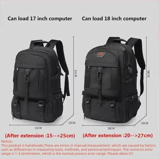 50L/80L Large Travel Backpack for Men – Waterproof Outdoor Sports & Business Bag with Separate Shoe Compartment, Black Storage Backpack