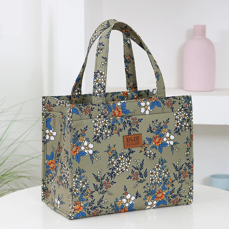 New Nylon Printing Handbag – Thickened Large Capacity Work and Portable Zipper Lunch Box Storage Bento Bag