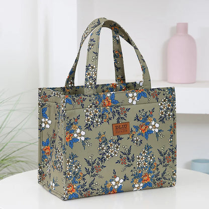 New Nylon Printing Handbag – Thickened Large Capacity Work and Portable Zipper Lunch Box Storage Bento Bag