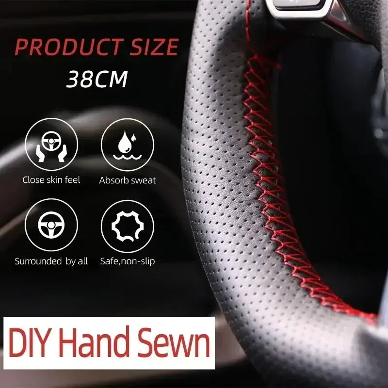 DIY Leather Steering Wheel Cover Kit - Needle & Thread Braided Car Interior Accessory