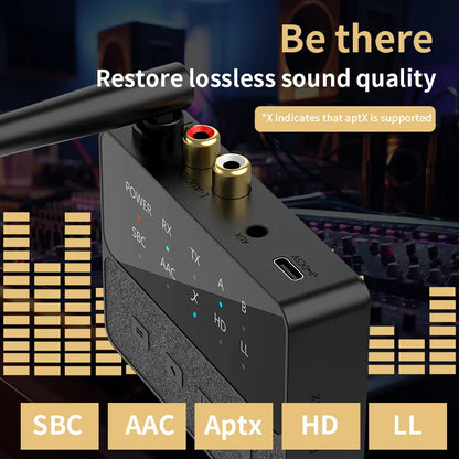 VAORLO Qualcomm Bluetooth 5.3 Receiver & Transmitter | aptX HD/LL Low Latency, 3.5mm AUX, RCA Wireless Audio Adapter for PC & TV
