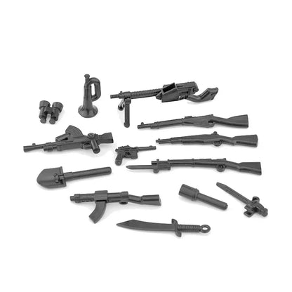 Military Building Blocks Soldier Set - Tactical Weapons Figures with Gatling Gun, Rifle, Mortar & Accessories Toy Kit