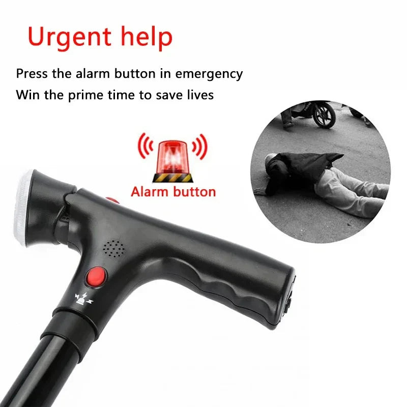 Collapsible Telescopic Cane with LED & Alarm — Folding Walking Stick for Elderly, Trusty Crutches for Seniors, Moms & Dads
