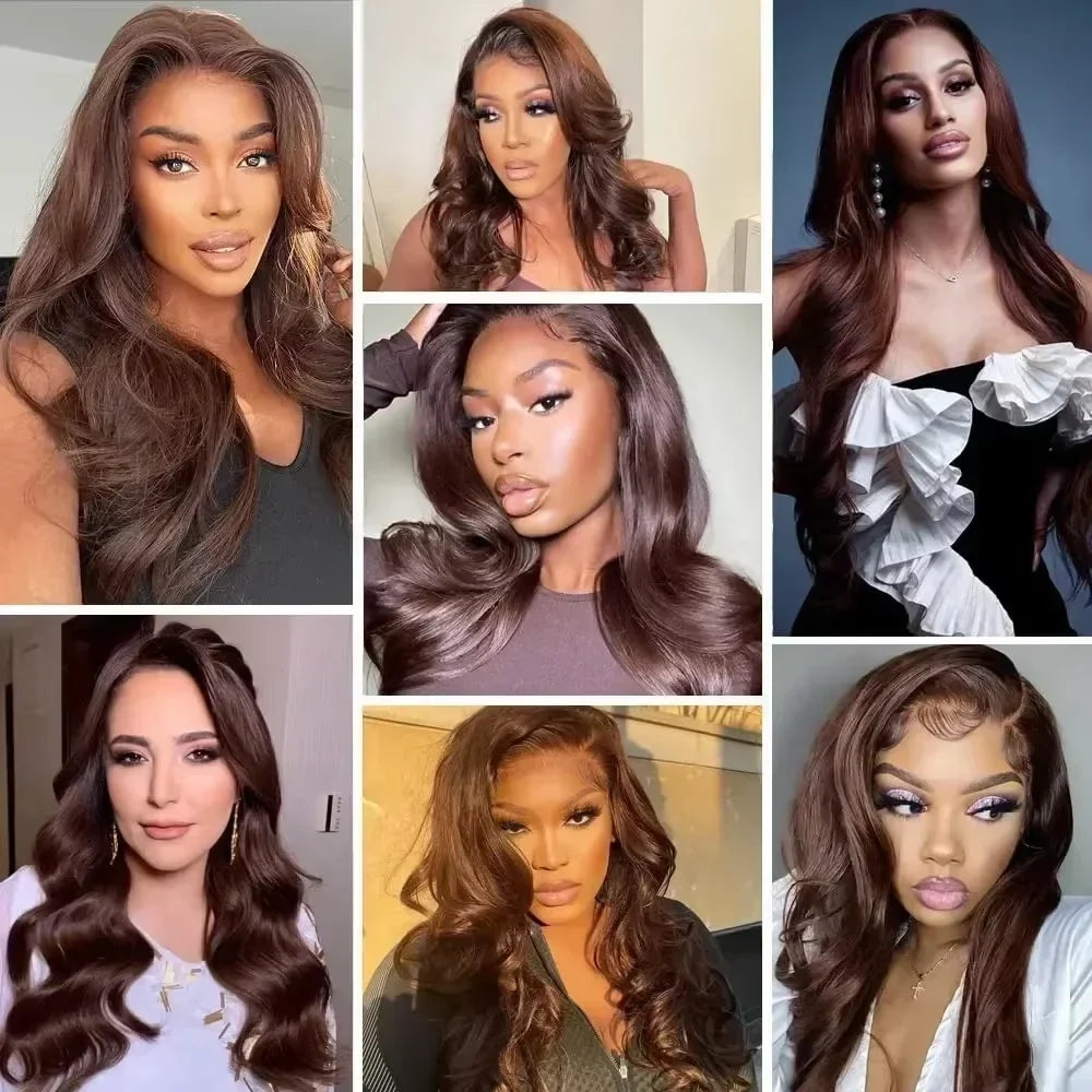 13x6 HD Lace Front Wig – Dark Brown Body Wave Human Hair Wig, 36 Inch Pre-Plucked Brazilian Chocolate Brown Lace Frontal Wig