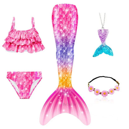 Kids Mermaid Tail Swim Costume - Girls Mermaid Swimsuit for Swimming, Cosplay & Birthday Party Dress Up