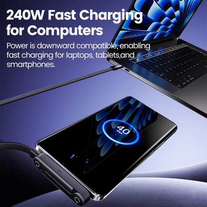 240W USB-C Fast Charging Cable - 2-in-1 Foldable Desktop Stand Data Cable for iPhone 17/16 & Samsung