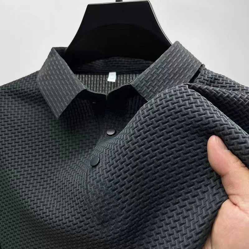 Men’s Business Casual Polo Shirt - Breathable Short Sleeve Solid Color Summer Top
