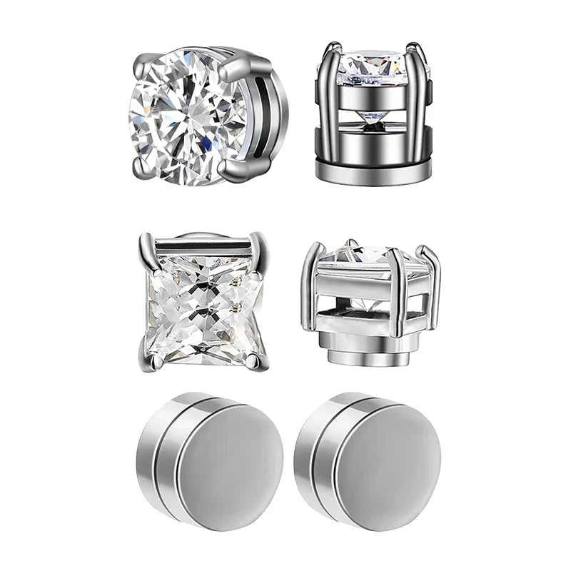 Crystal Strong Magnetic Ear Stud Clip Earrings - Punk Round Zircon Non-Piercing Earrings for Men & Women