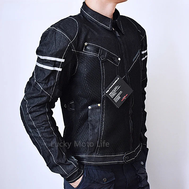 KOMINE JK006 Motorcycle Jacket - Breathable Denim Mesh Racing Riding Protective Gear High Performance Safety Clothing
