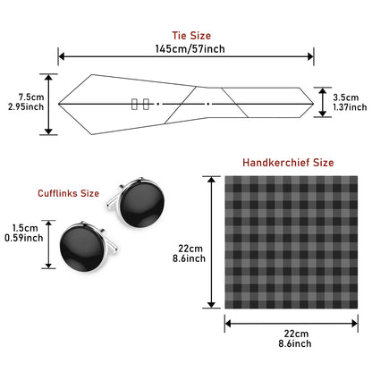 Black Paisley Tie Set - Men's Necktie, Pocket Square & Cufflinks Gift Box for Weddings & Formal Wear