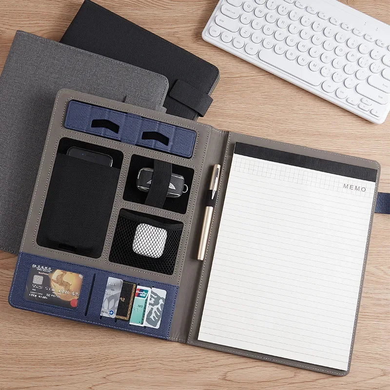 Leather Multifunctional A4 Conference Folder - Business Stationery Organizer with Zipper, Contract File Holder and Card Slots