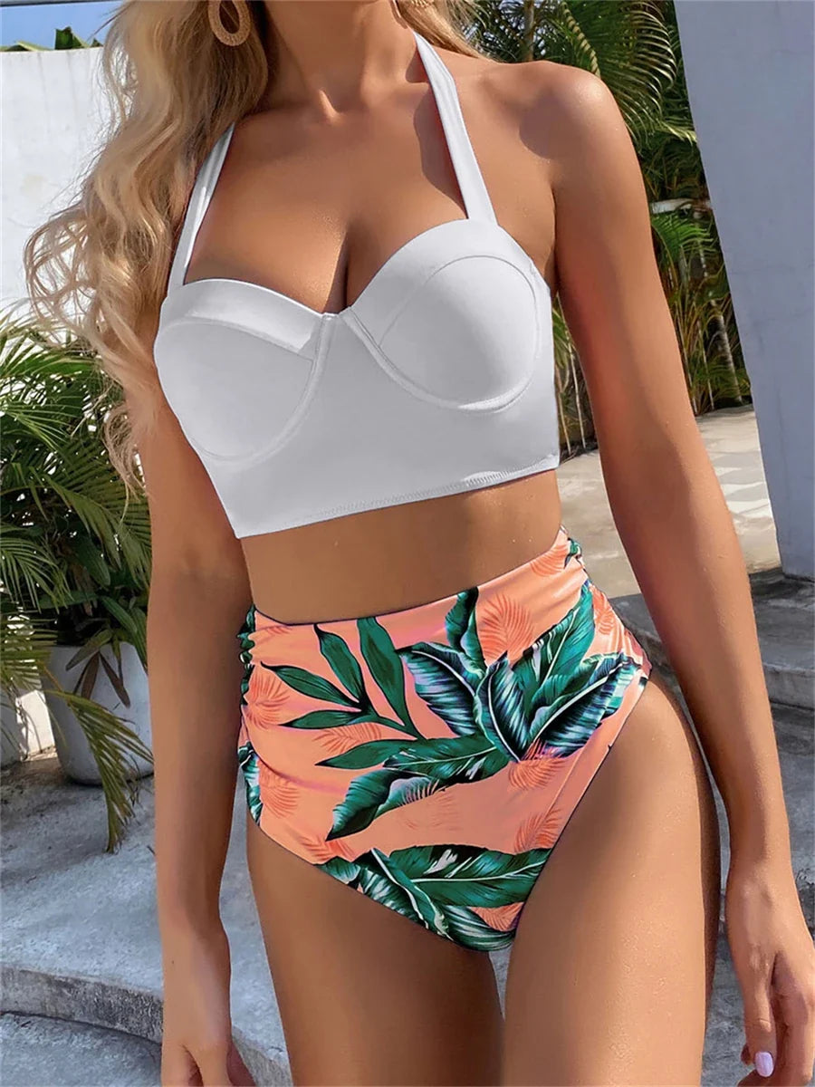 Women’s Butterfly Print Push Up Bikini Set - High Waist Padded Swimsuit for Summer Beachwear