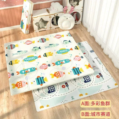 Foldable Children’s Play Mat – XPE Foam Baby Blanket, Soft Crawling Floor Pad, Activity Rug with Carry Bag