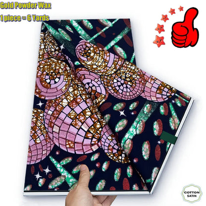 2026 African Real Wax Fabric - 100% Cotton Ankara Glitter Gold Print Batik Pagne for Women’s Fashion & Sewing