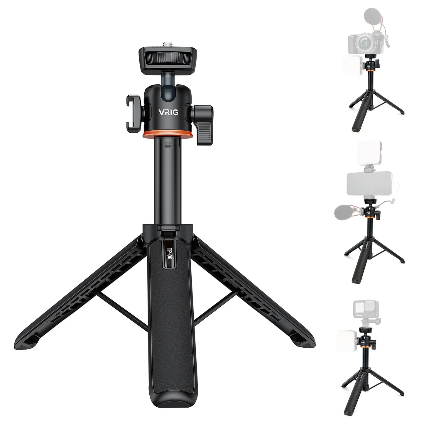 VRIG TP-08 TP-06 Tripod Stand Selfie Stick – Aluminum Alloy with 1/4 Inch Screw, Cold Shoe Mount & 360° Rotation, 1.5kg Load Capacity