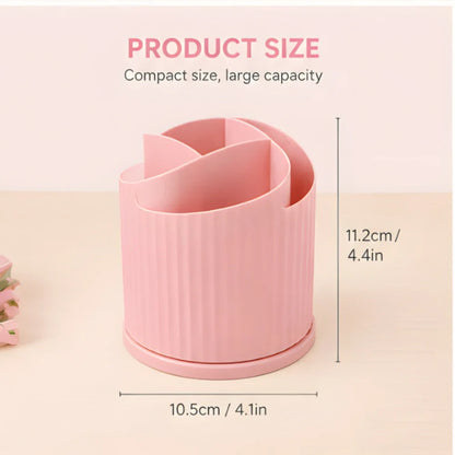 360° Rotating Pen Holder Organizer - 5 Compartment Candy Color Desk Storage Box for Kids, School & Office