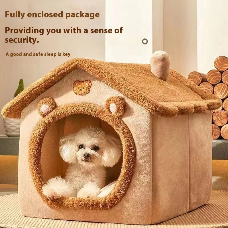 All Season Dog House Bed - Removable Washable Warm Pet Cave for Small Dogs and Cats