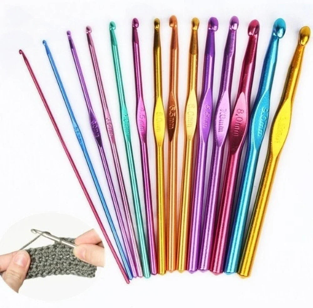 14PCS Aluminum Knitting Needle Set - Metal Crochet Hooks & DIY Yarn Craft Sewing Tools
