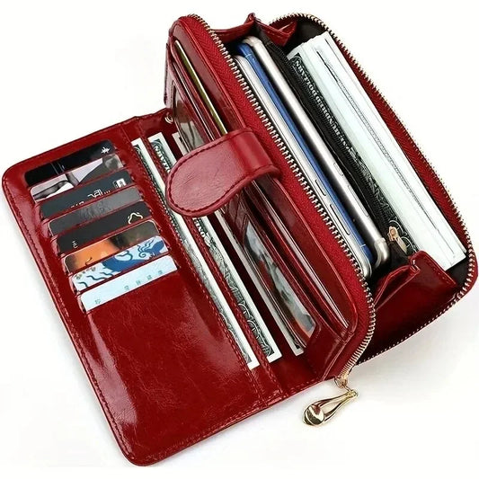 Women’s Vintage PU Leather Clutch Wallet – Large Capacity Phone Purse with Wristband, Card Holder & Pouch Bag