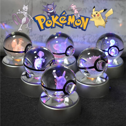 Pokémon Crystal Ball Night Light - 3D Pikachu Gengar Mewtwo Glass Lamp Statue Kids Birthday Gift