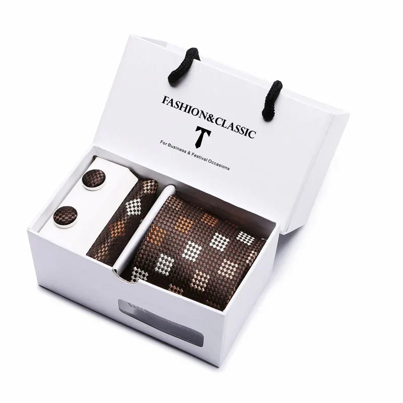 Black Paisley Tie Set - Men's Necktie, Pocket Square & Cufflinks Gift Box for Weddings & Formal Wear
