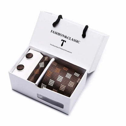 Black Paisley Tie Set - Men's Necktie, Pocket Square & Cufflinks Gift Box for Weddings & Formal Wear