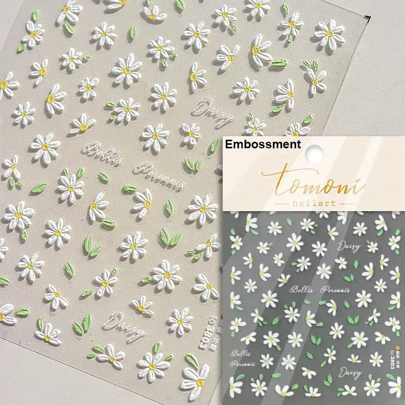 Floral Nail Art Stickers - White Rose Lily Daisy Peony Cherry Blossom & Magnolia Manicure Decals for DIY Nails
