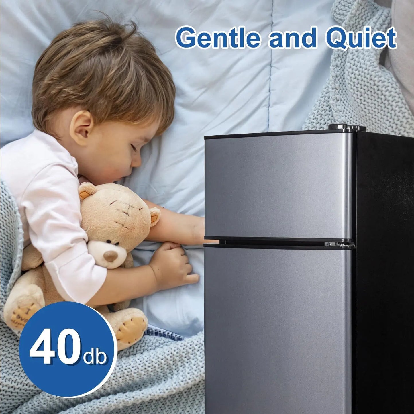 Mini Fridge with Freezer - 2.9 Cu.Ft Double Door Compact Refrigerator with Energy Saving & Adjustable Thermostat